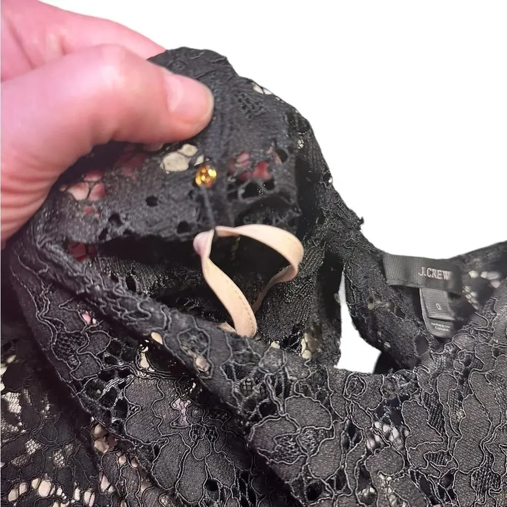 J. Crew Long Sleeve Black Lace Blouse Beige Camisole Size 0